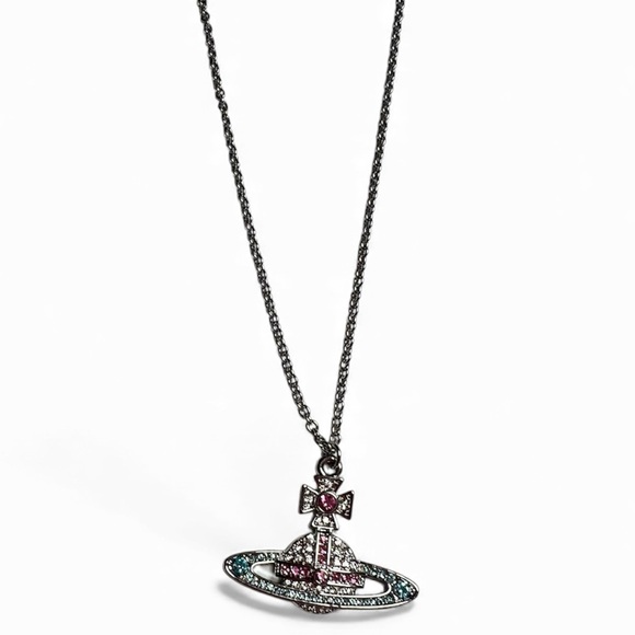 Vivienne Westwood Jewelry - Vivienne Westwood Orb Necklace Pink & Aqua Crystal Pendant Silver Tone